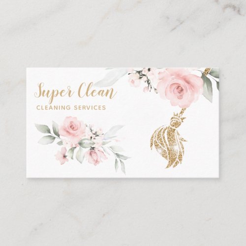 Maid Cleaning House Sparkling Gold Floral Business Business Card