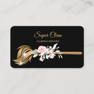 Maid Cleaning House Sparkling gold floral Business Card