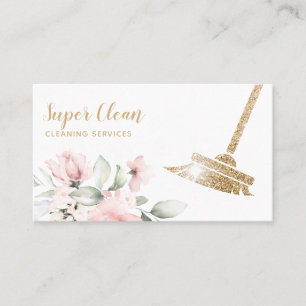 Maid Cleaning House Sparkling Gold Floral Business Card