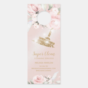 Maid Cleaning House Sparkling Gold Floral Door Hanger