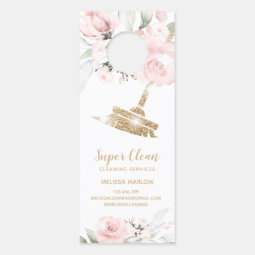 Maid Cleaning House Sparkling Gold Floral Door Hanger | Zazzle
