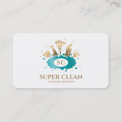 Maid Cleaning House Sparkling  Gold Monogram Busin Business Card