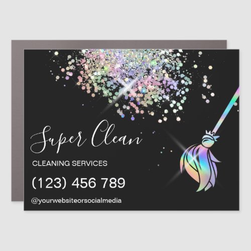 Maid Cleaning House Sparkling Holograph Broom Car Magnet