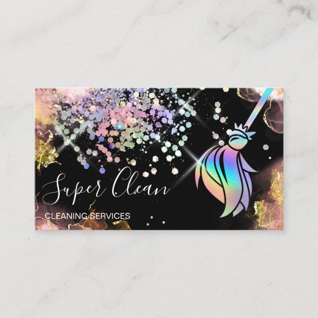 Maid Cleaning House Sparkling Holograph Business C Business Card (Front)