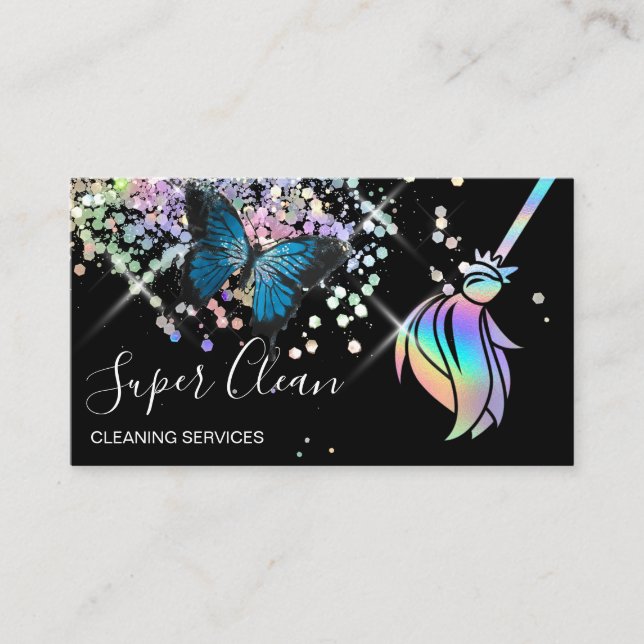 Maid Cleaning House Sparkling Holograph Business C Business Card (Front)