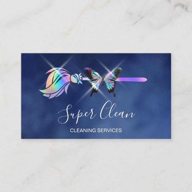 Maid Cleaning House Sparkling Holograph Business C Business Card (Front)