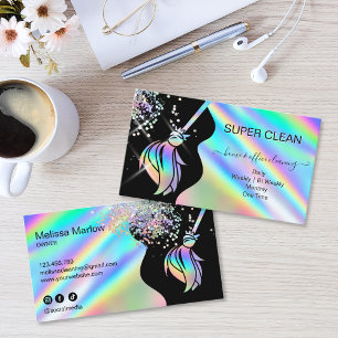 Maid Cleaning House Sparkling Holograph Business C Business Card