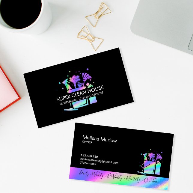 Maid Cleaning House Sparkling Holograph Business C Business Card (Creator Uploaded)