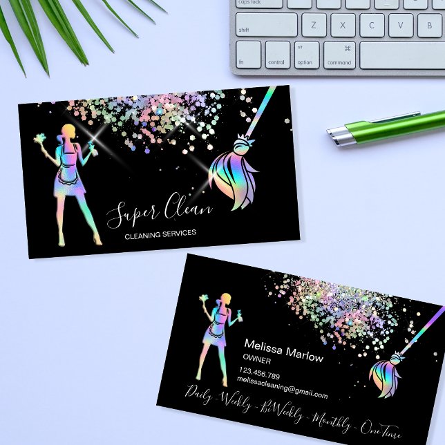Maid Cleaning House Sparkling Holograph Business C Business Card (Creator Uploaded)