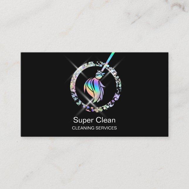 Maid Cleaning House Sparkling Holograph Business C Business Card (Front)