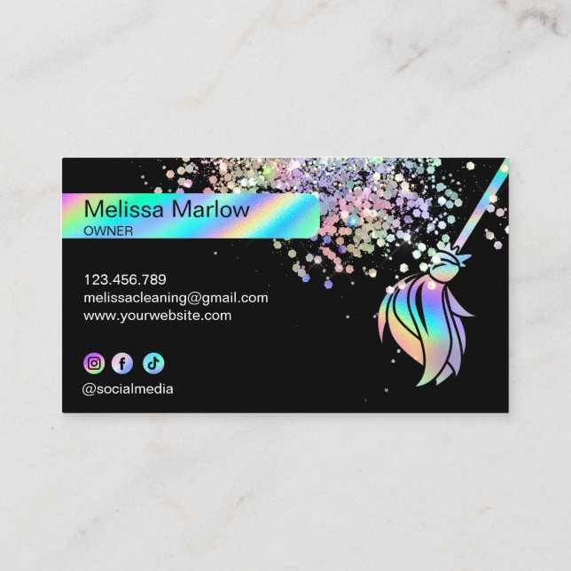 Maid Cleaning House Sparkling Holograph Business C Business Card