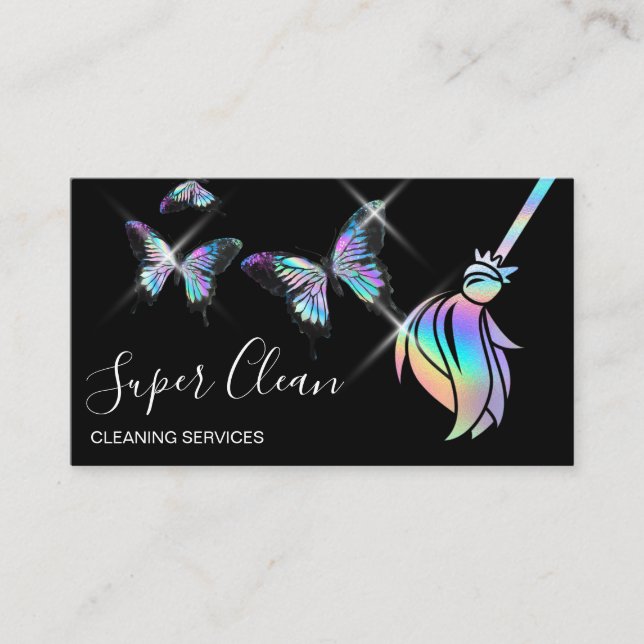 Maid Cleaning House Sparkling Holograph Business C Business Card (Front)