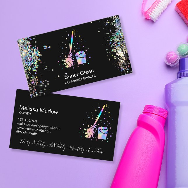 Maid Cleaning House Sparkling Holograph Business C Card (Creator Uploaded)