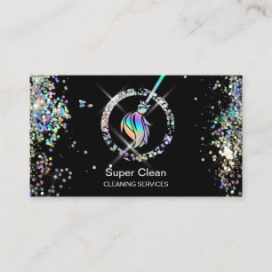 Maid Cleaning House Sparkling Holograph Business C Card