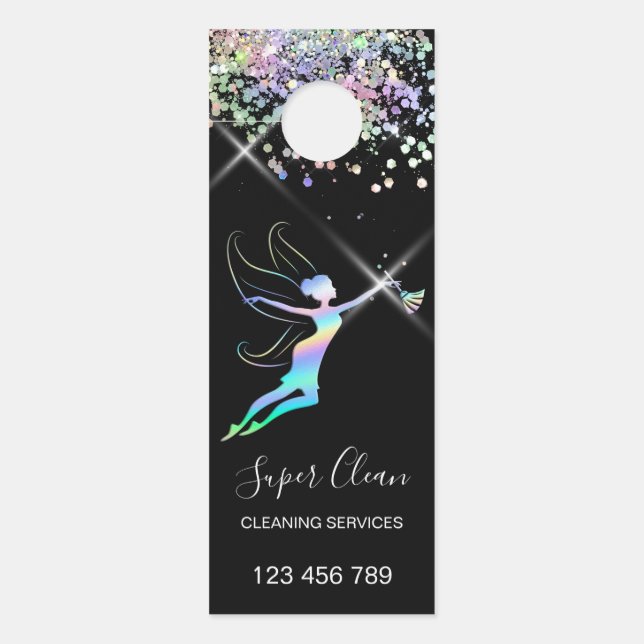 Maid Cleaning House Sparkling Holograph Business C Door Hanger (Front)