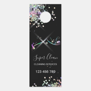 Maid Cleaning House Sparkling Holograph Business C Door Hanger