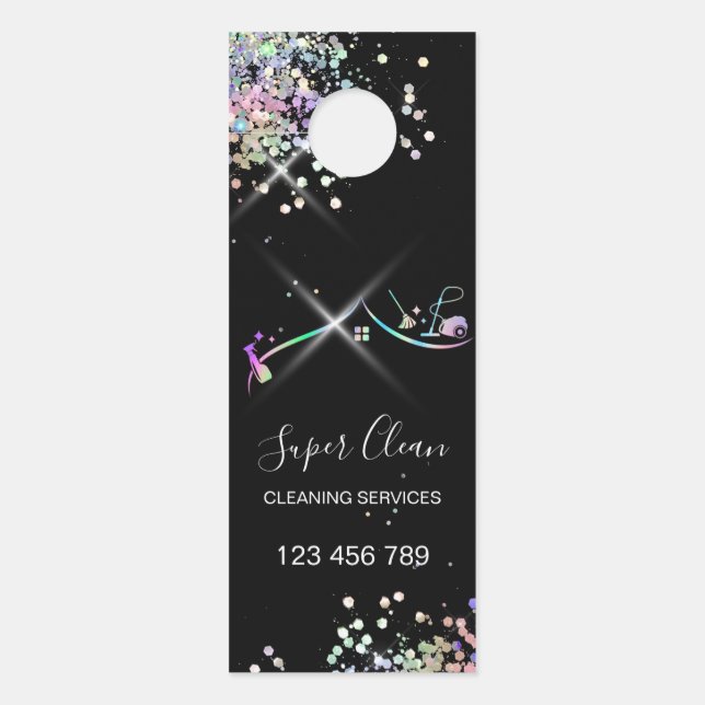 Maid Cleaning House Sparkling Holograph Business C Door Hanger (Front)