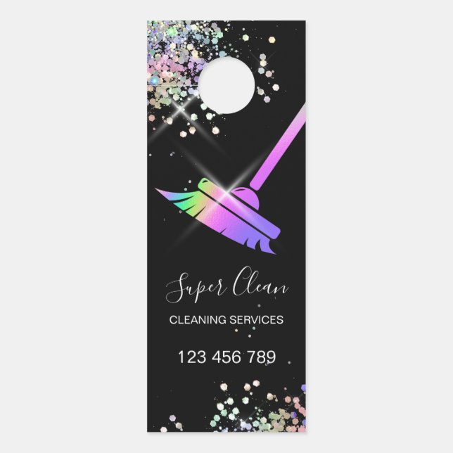 Maid Cleaning House Sparkling Holograph Business C Door Hanger (Front)