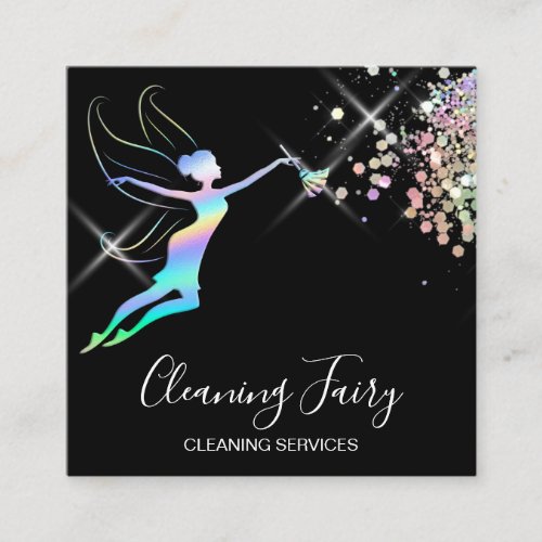 Maid Cleaning House Sparkling Holograph Business C Square Business Card