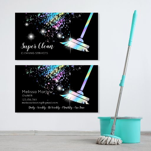 Customizable Maid Cleaning House Sparkling Holograph Business Card