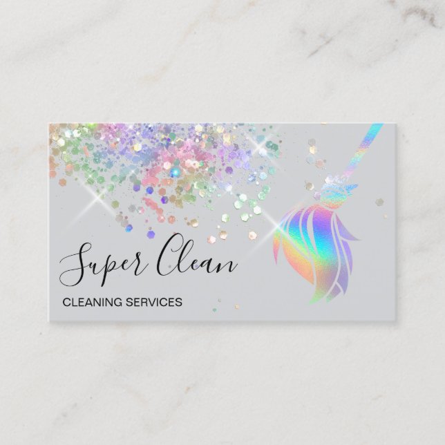 Maid Cleaning House Sparkling Holograph Business Card (Front)