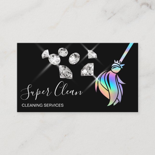 Maid Cleaning House Sparkling Holograph diamonds Business Card (Front)