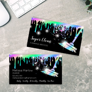 Maid Cleaning House Sparkling Holograph Drips Business Card