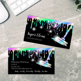 Maid Cleaning House Sparkling Holograph Drips Business Card