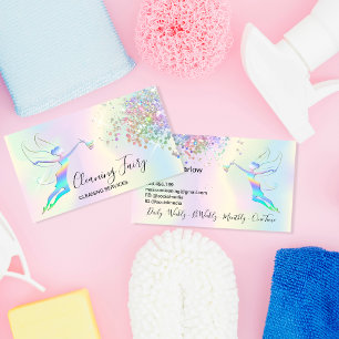 Maid Cleaning House Sparkling Holograph Fairy Business Card