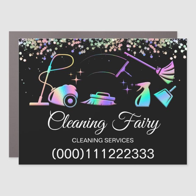 Maid Cleaning House Sparkling Holograph Fairy Car  Magnet (Front)