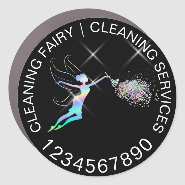 Maid Cleaning House Sparkling Holograph Fairy Car Magnet (Front)