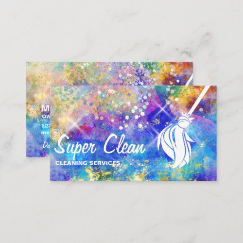 Maid Cleaning House Sparkling Holograph Opal Busin Business Card