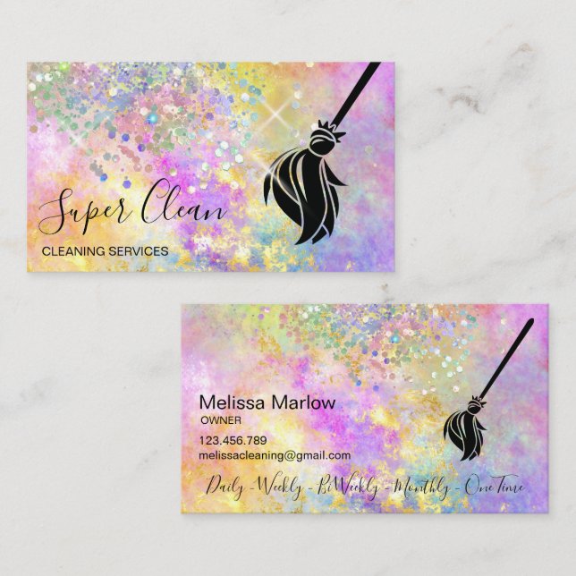 Maid Cleaning House Sparkling Holograph Opal Busin Business Card (Front/Back)