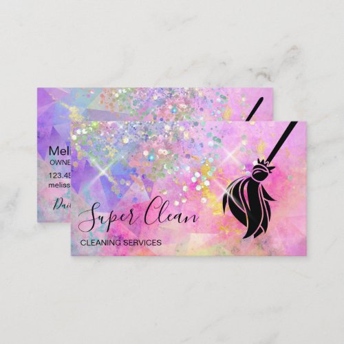 Maid Cleaning House Sparkling Holograph Opal Business Card