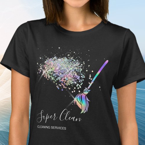 Maid Cleaning House Sparkling Holograph T_Shirt