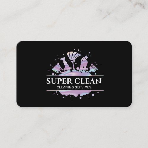 Maid Cleaning House Sparkling Holographic Business Business Card