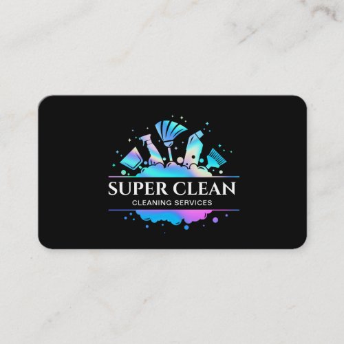 Maid Cleaning House Sparkling Holographic Business Card