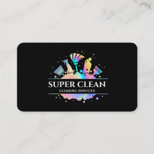 Maid Cleaning House Sparkling Holographic Business Card