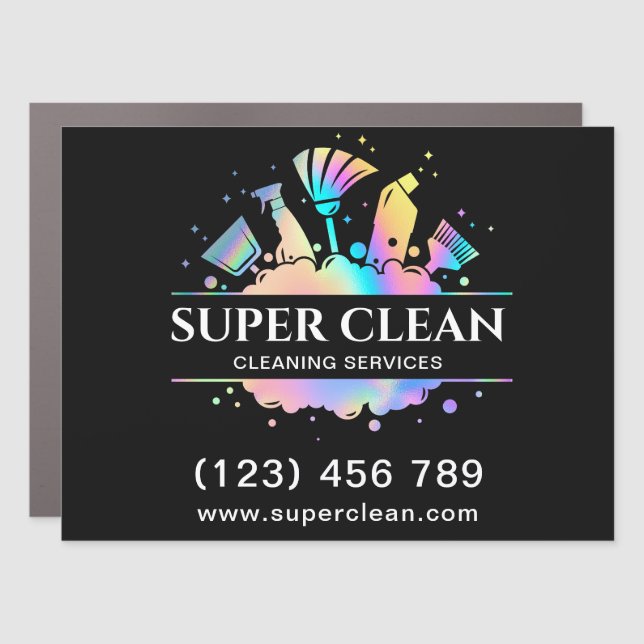 Maid Cleaning House Sparkling  Holographic Car Magnet (Front)