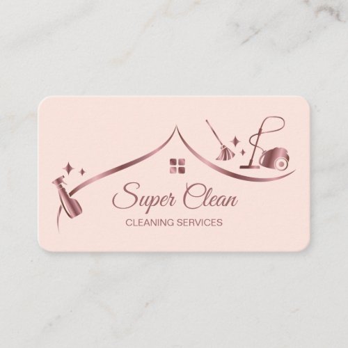 Maid Cleaning House Sparkling rose gold blush pink Business Card