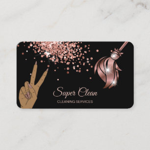 Maid Cleaning House Sparkling rose gold Business C Business Card