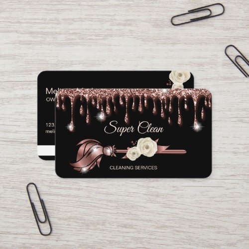 Maid Cleaning House Sparkling rose gold Business C Business Card