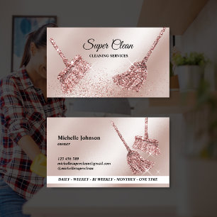Maid Cleaning House Sparkling rose gold Business C Business Card