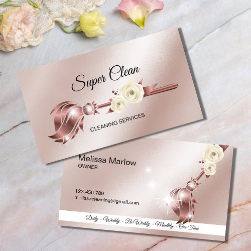 Maid Cleaning House Sparkling rose gold Business C Business Card