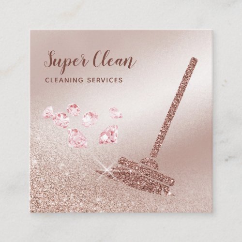 Maid Cleaning House Sparkling Rose Gold Business C Square Business Card