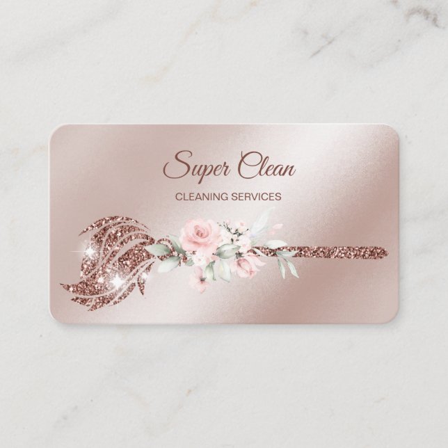 Maid Cleaning House Sparkling rose gold Business Card (Front)