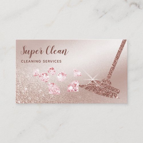 Maid Cleaning House Sparkling Rose Gold Business Card
