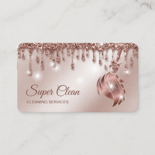 Maid Cleaning House Sparkling rose gold Business Card