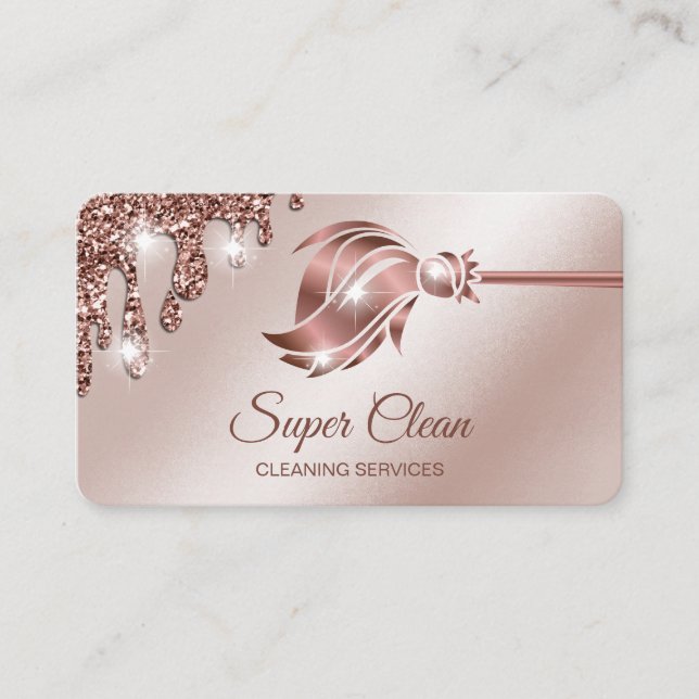 Maid Cleaning House Sparkling rose gold Business Card (Front)