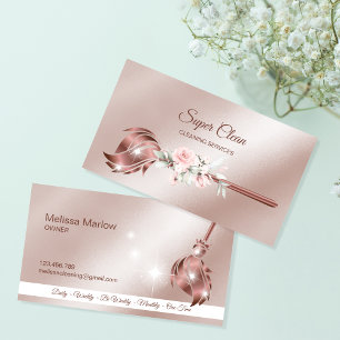 Maid Cleaning House Sparkling rose gold Business Card